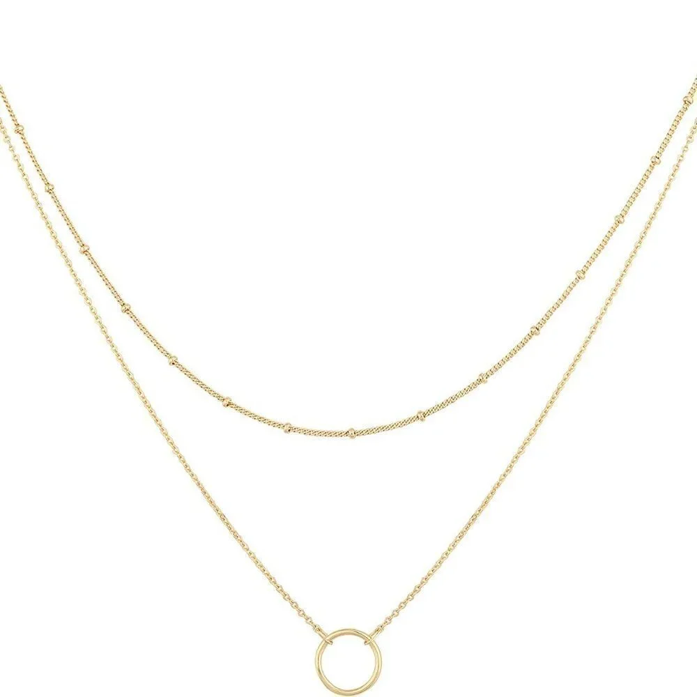18K Gold Plated Handmade‎ Karma Circle Layered Pendant Necklace